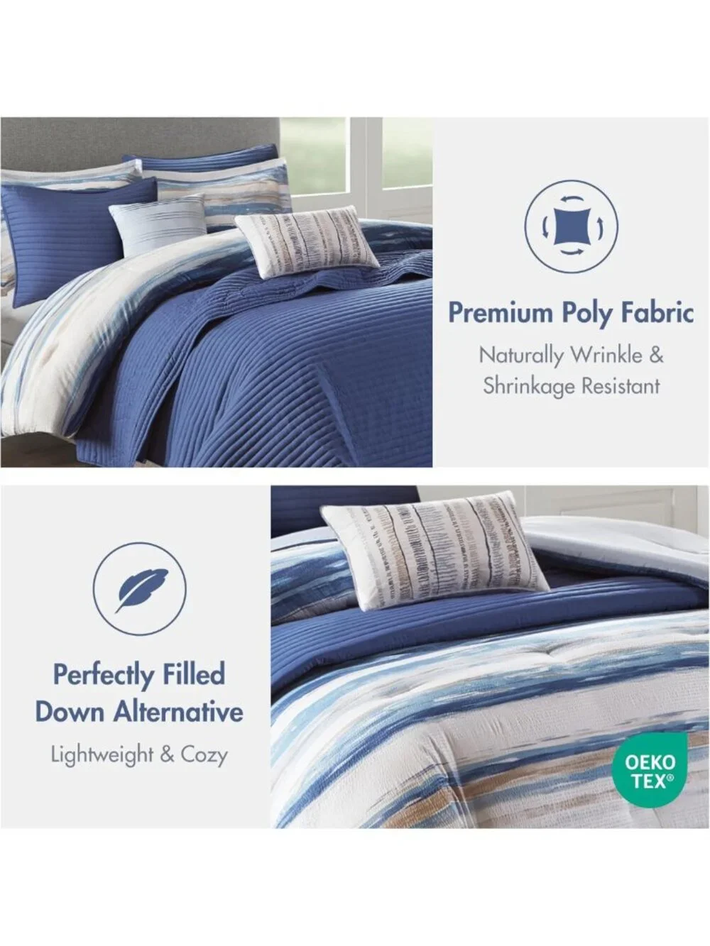 Modern Luxury Comforter Set - All Season Down Alternative, Matching Shams